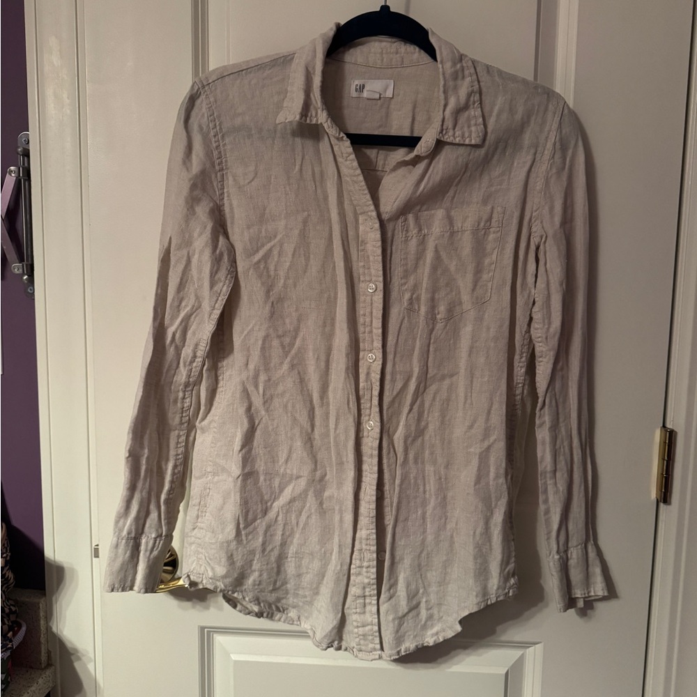 GAP Light Cream Button-Down Linen Shirt